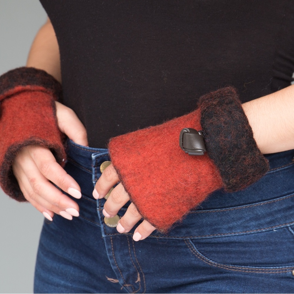 Hand Crafted Red and Black Fingerless Gloves